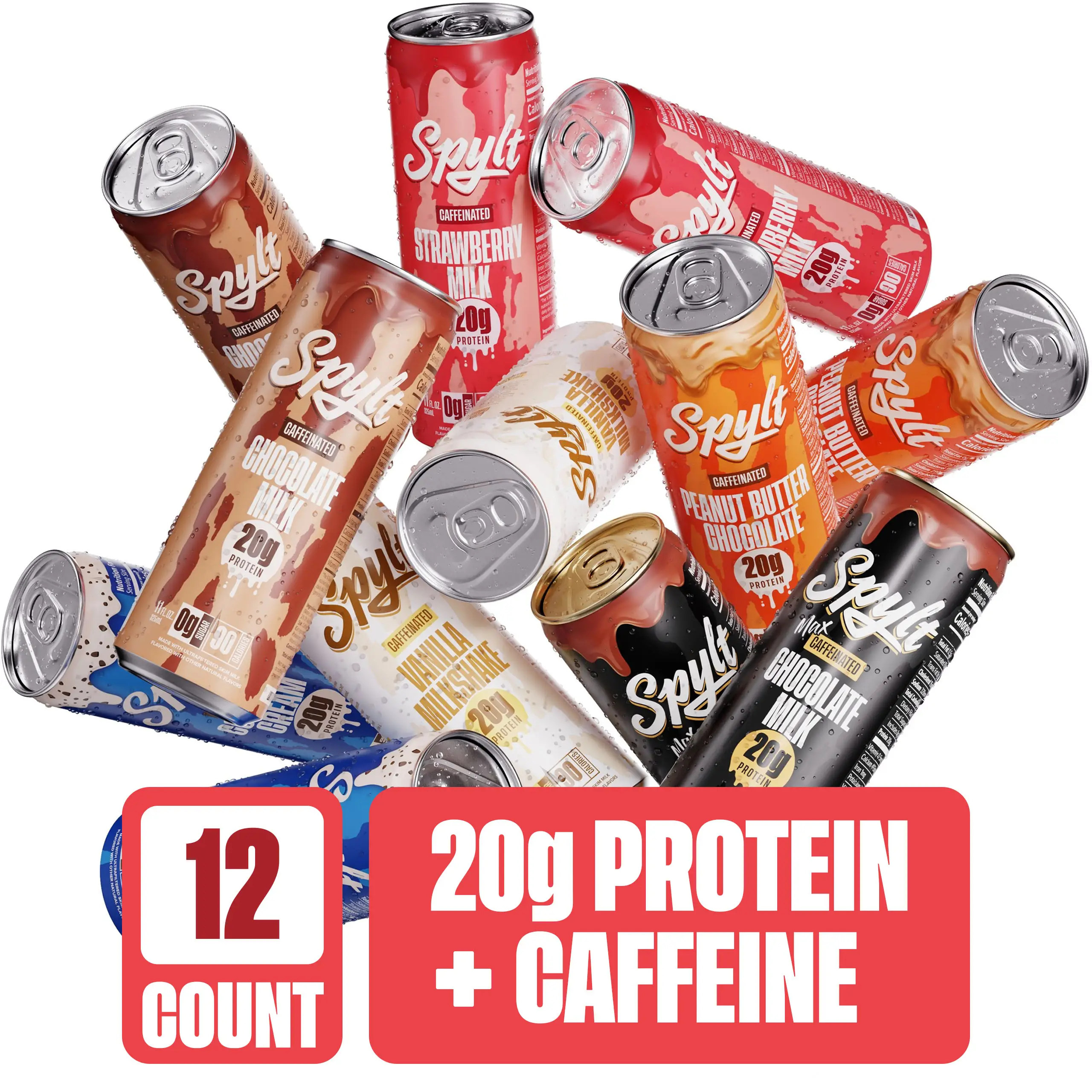 SPYLT - High Protein, Caffeinated Chocolate Milk, Workout Recovery & Energy Boost, Sugar Free, Lactose Free - 12 Pack Beverage