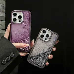 Liquid Glitter Quicksand Case For iphone 15 14 13 12 Pro Max Luxury Transparent Hard Acrylic Anti Shockproof Protection Cover Cellphone Smartphone Protective Protector