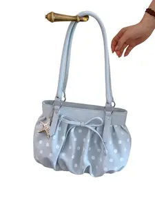 Polka Dot Bow Tote Bag, Large Capacity Pleated Shoulder Bag, Soft Commute Crossbody, Butterfly Knot & Star Charm, Lightweight Daily Use, Stylish Crossbody Bag, Everyday Shoulder Bag, Fashionable Patterned Bag