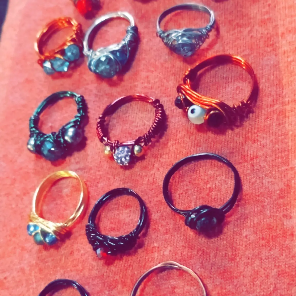 Handmade Copper Wire and Glass Bead Wrap Rings - Novelty Rings for a Unique and Stylish Accessory