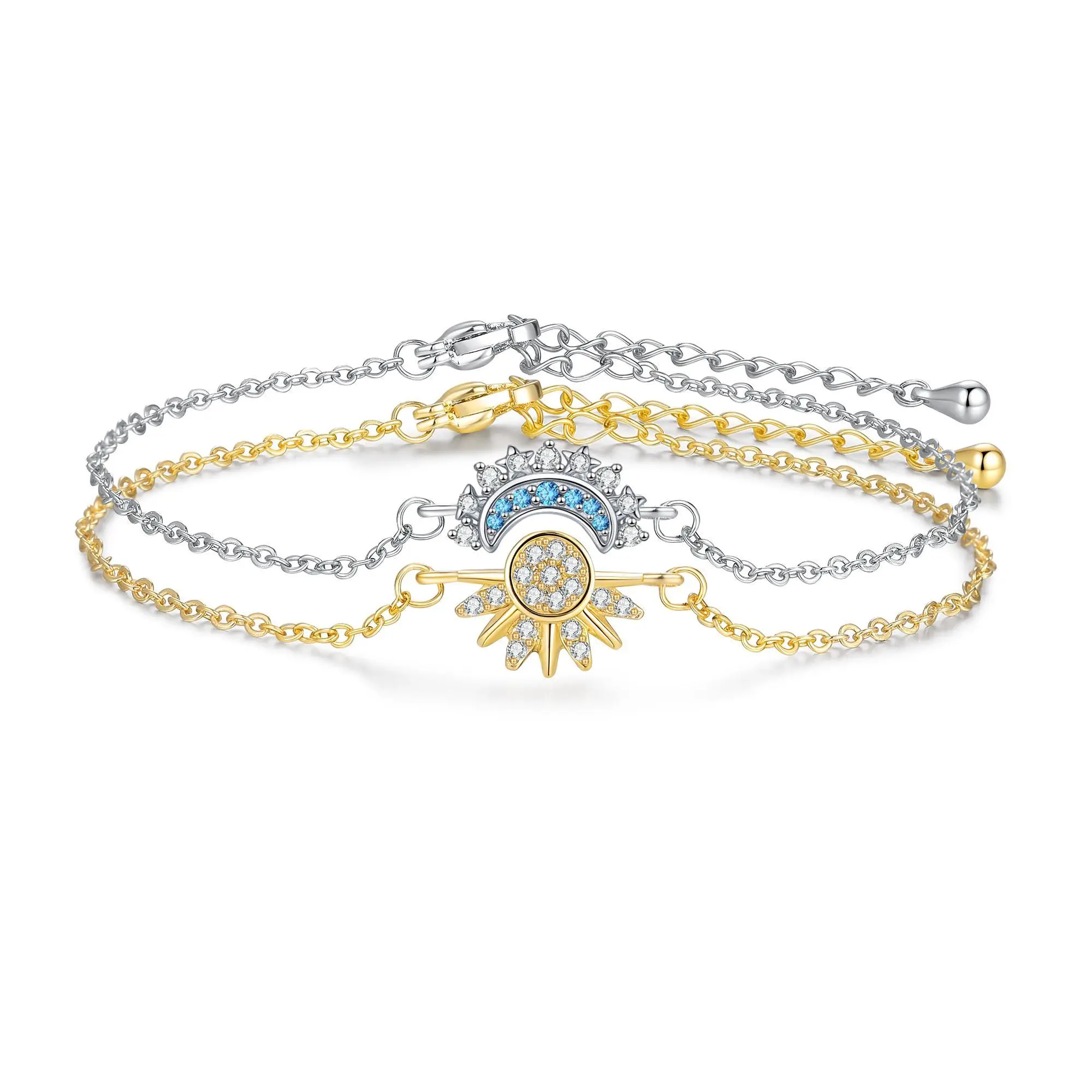 Sun Moon Bracelet Set Stackable Sparkling Gold Sun Ring & Blue Moon Bracelet for Couples Ideal Friendship Gift Versatile Stylish Accessory