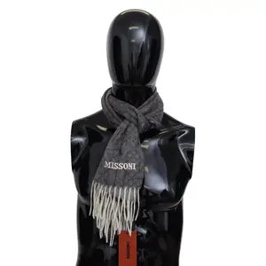 Missoni Gray Patterned Cashmere Unisex Neck Wrap Shawl Scarf