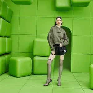 TD - Tch - New Fashion | Light luxury fashion brand | Women's hoodie | Hooded autumn and winter  | Short top | Olive drab