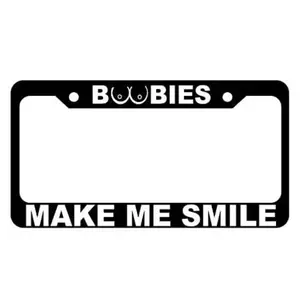 Boobies Make Me Smile Funny License Plate Frame, Funny Car Accessories, Cute Car Decor Gift