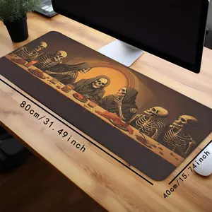 Skeleton Pattern Mouse Pad, Vintage Design Large Gaming Mouse Pad, Non-Slip Rubber Base Stitched Edge Desk Pad for Home Office Desk Laptop Desktop, Halloween, Desk Accessories