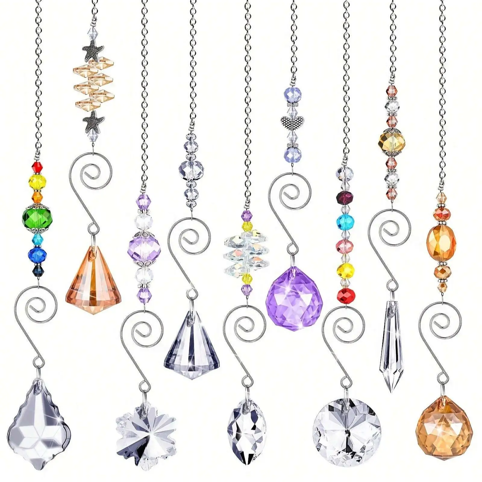 9-Piece Crystal Sun Catcher Set, Sparkling Aesthetic Window Hanging Glass Bead Prism Decor, Rainbow Maker for Home Office Garden Decoration