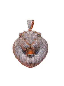 Hip-Hop Lion Head Pendant, Copper Base Sparkling CZ Charm, Gold/Silver Tone Streetwear Jewelry for Men, Bold & Edgy Style
