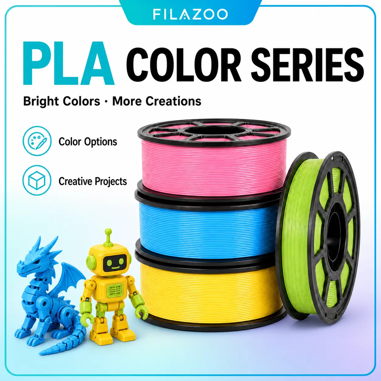FILAZOO PLA 3D Printer Filament 1.75mm, 1KG Spool for FDM Printers, Vibrant Color, Smooth Consistent Extrusion, Strong Layer Adhesion, Low Warping, Easy Printing for Models, Crafts and Home Decor