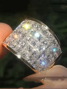 Elegant Square Shaped Artificial Diamond Ring, Fashion Accessories for Women & Men, Trendy All-match & Exquisite Jewelry for Birthday Gift