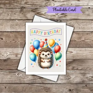 Happy Birthday Hedgehog Plantable Seed Card. Unique Greeting Card. Birthday Card. Grows Wildflowers.