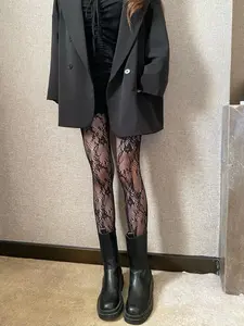 Women's Retro Vintage Rose Lace Stockings, Colors, Slimming Fishnet Socks, Gothic Sexy Elegant Style, All over Print