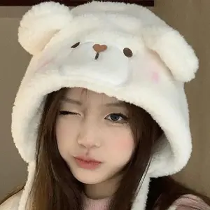 2026 Winter Cartoon Little Bear Women Thickening Warmth Hats Fashion Fairy All Match Streetwear Cap  Preppy Girl Kawaii Hat