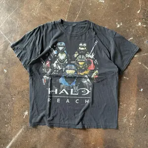 vintage y2k2000s halo reach xbox video game promo black shirt