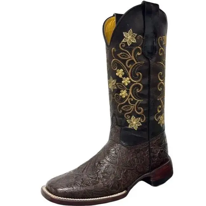 A&A WOMEN BOOTS, ESTILO JULIE CAFE, BOTA CINCELADA PARA DAMA, SUELA DE CUERO, COLOR CAFE.