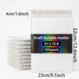 50/100 Pack 9.1x12.6 Inch White Bubble Mailers, Self-Sealing Padded Shipping Envelopes, Waterproof Tear-Proof Shockproof Bubble Bags for Jewelry, Phone Cases, Small Electronics & Daily Mailing
