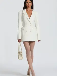 Elegant Chic Suit Dress with Double-Breasted Buttons, Exaggerated Padding Shoulders, Extreme Waist Cinching, Perfect for Commuting and Parties