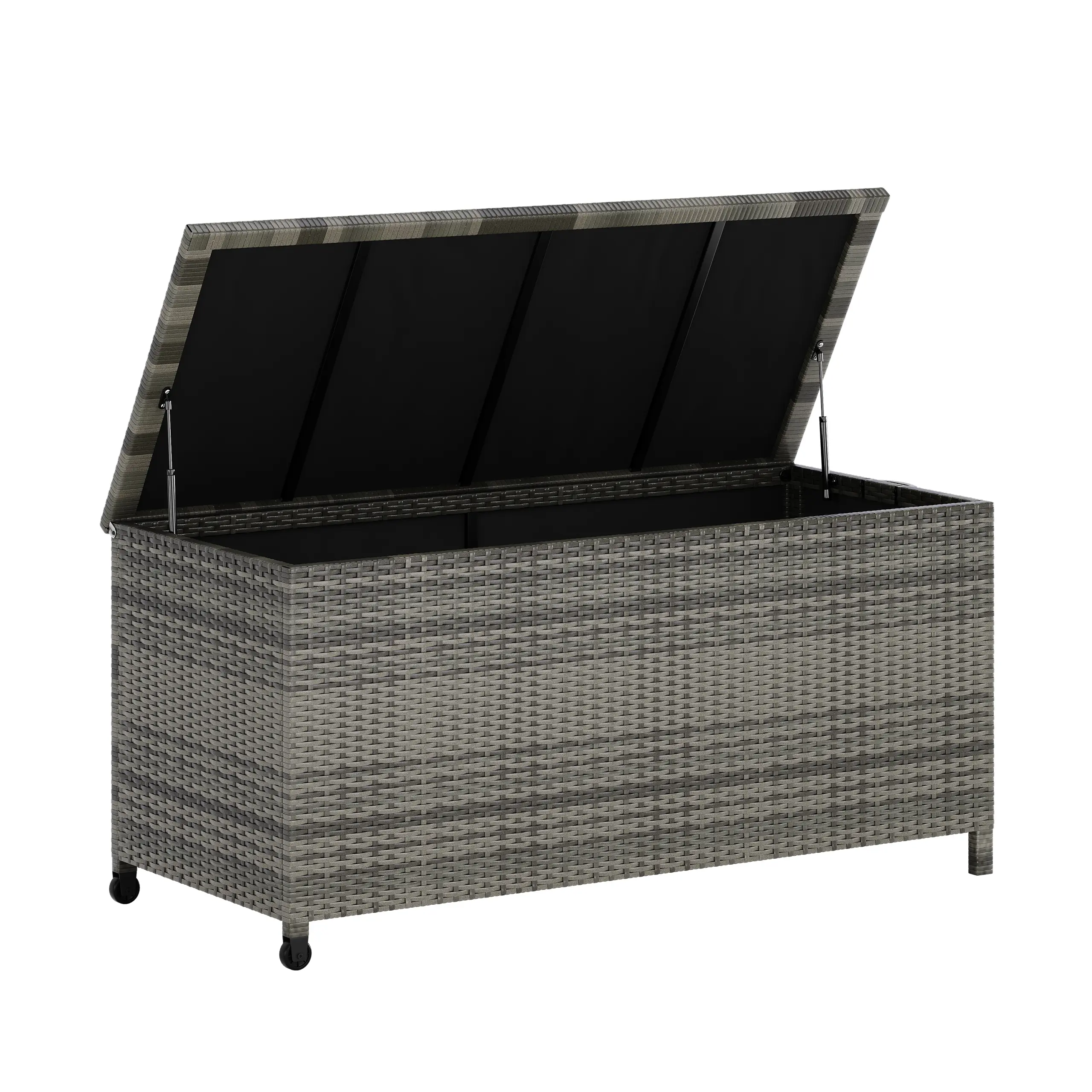 Outdoor Wicker Storage Box, PE Rattan Patio Storage Chest with Steel Frame, Weather-Resistant Deck Storage Box for Cushions, Garden Tools & Pool Accessories