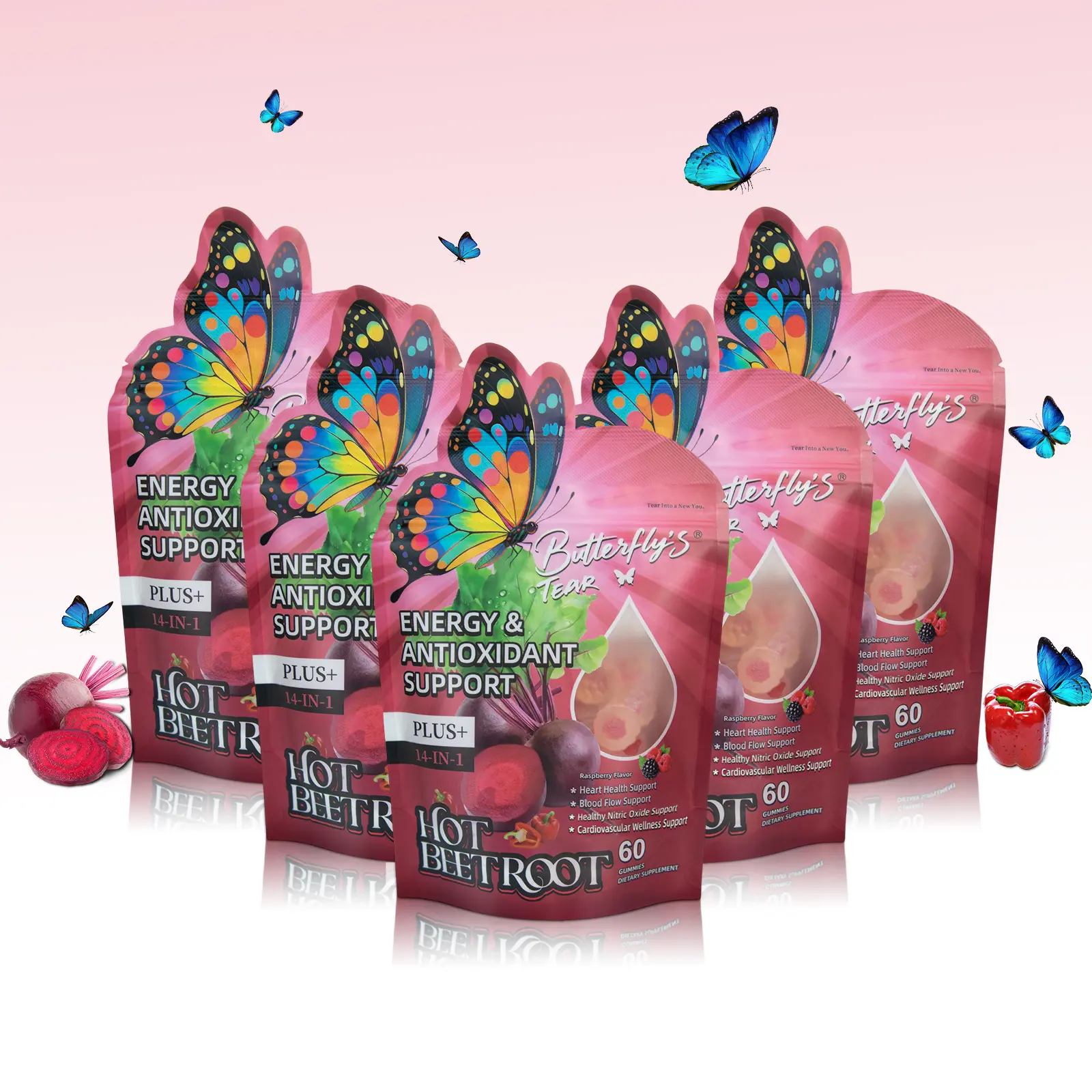 Butterfly’s Tear Wellness Gummies Bundle – Berberine NAD+ Energy, Beetroot Blood Flow, Women’s Probiotic, Saffron Mood & Sleep, Hair Skin Nails Beauty – Sugar-Free, Non-GMO
