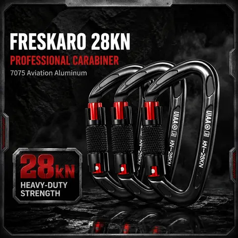 25KN Lockable Metal Carabiner Clip - Heavy Duty Mountaineering Gear, Easy-to-Carry Portable Safety-Locking Buckle for Climbers, Rappelling Enthusiasts