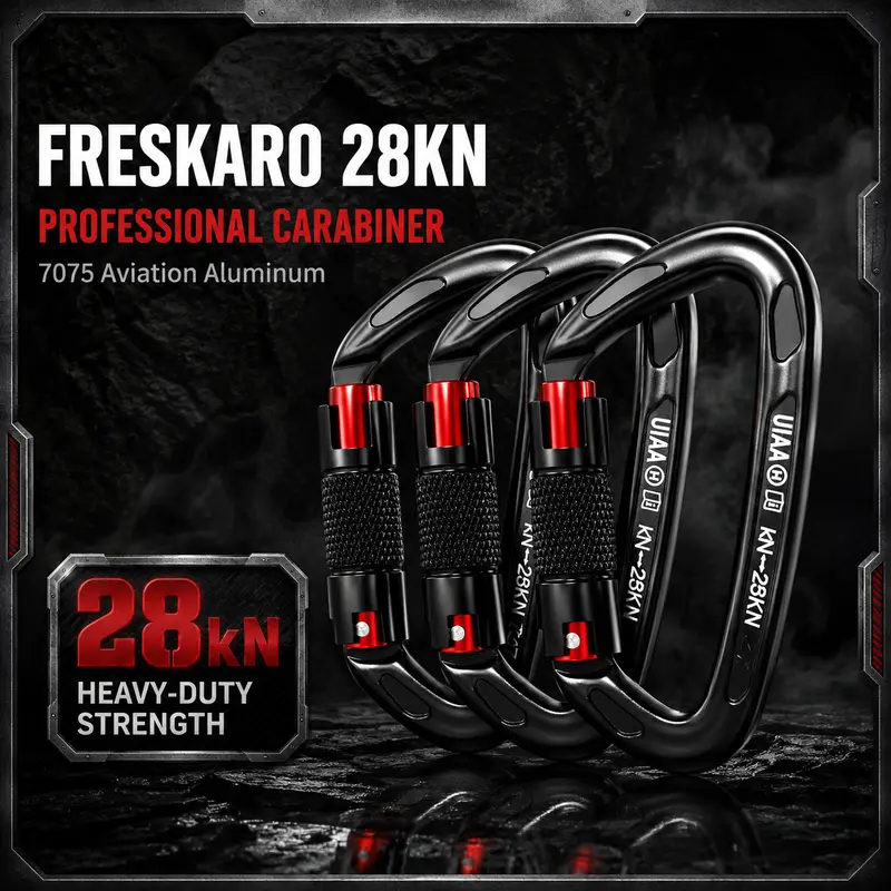 25KN Lockable Metal Carabiner Clip - Heavy Duty Mountaineering Gear, Easy-to-Carry Portable Safety-Locking Buckle for Climbers, Rappelling Enthusiasts