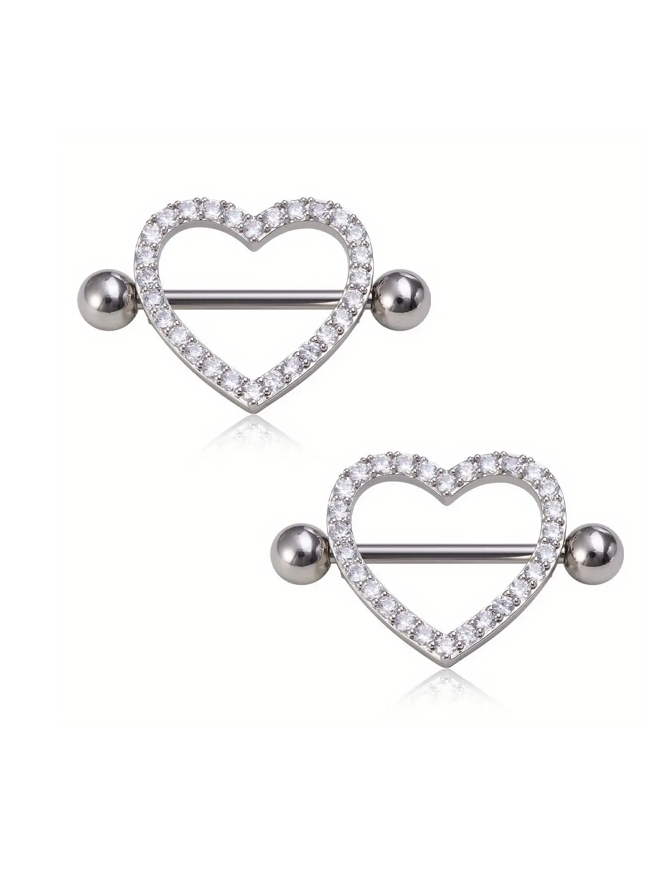 Heart Shaped Nipple Ring, 2pcs Rhinestone Decorated Nipple Ring, Body Jewelry for Women & Men, Fashion Accessories for Party, Daily Clothing Decor, Body Piercing Jewelry, Body Jewellery