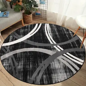 Round Area Rug in and Geometric Pattern, Modern Abstract Rug, Non-Slip Soft Floor Mat for Home, Washable and Foldable Living Room Carpet, Machine Washable Rugs