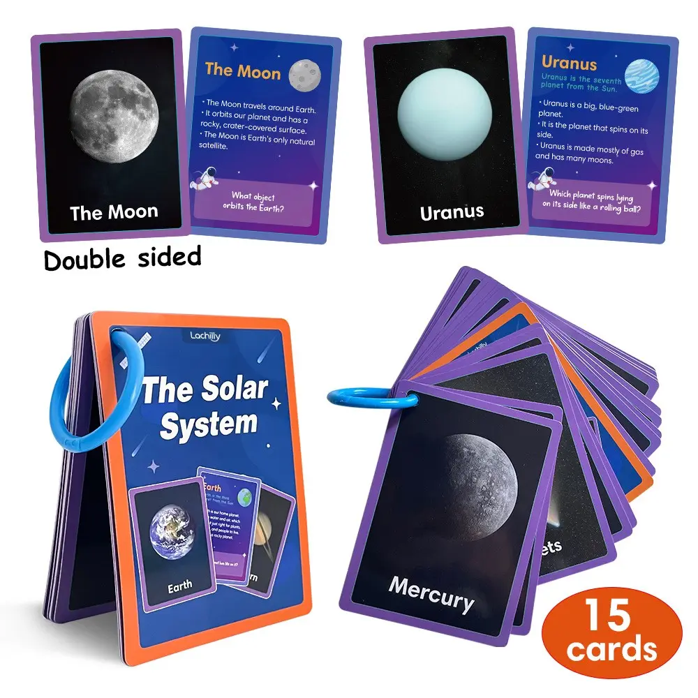 15-Piece Solar System Planet Learning Cards, Flashcards, Waterproof English Quiz Cards, Study Cards, Flash Cards For Studying, Interactive Cards, Educational Toys for Kids, Home and Game Room Decor