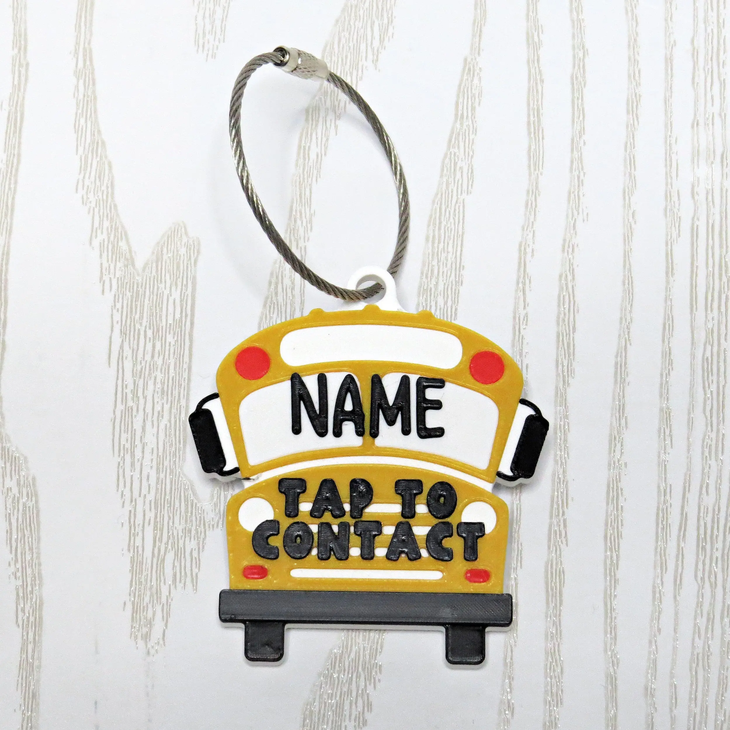 Personalized School Bus NFC Bag Tag – Smart Contact Tap Tag for Kids Backpacks