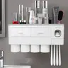 Magnetic Wall-Mounted Toothbrush Holder Set - Bathroom Accessory with Silicone Adhesive Tape, Firm 2-4 Cup Rack, Toothpaste Squeezer, Cosmetic Drawer, Portable Modern Durable Multifunctional Organizing Solution