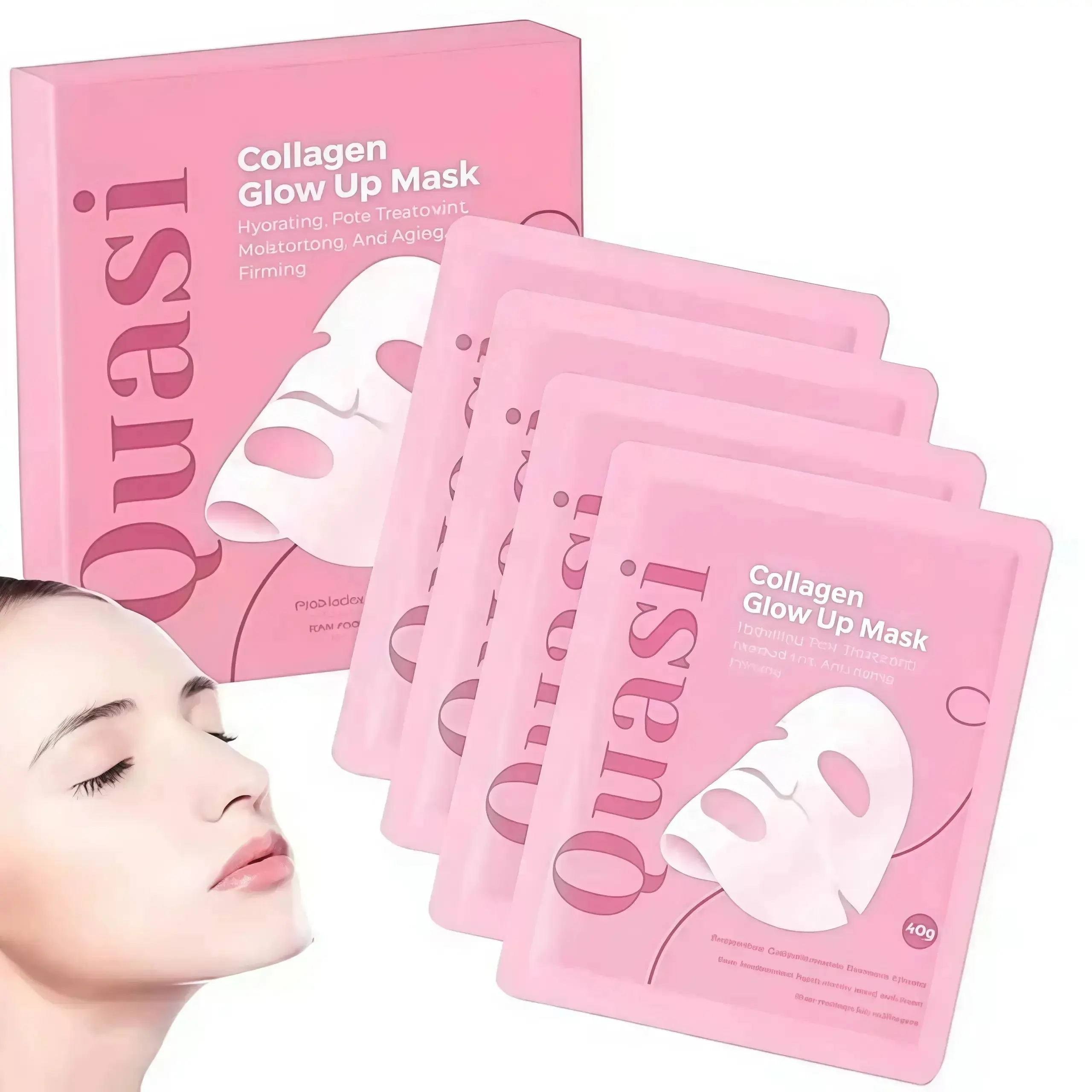 Quasi Collagen Glow Up Mask 2.0, Quasi BioCollagen Face Mask, Firm Skin Deep HydratingMasks for Wrinkle Reduction and PoreMinimization - Glow like Glass Skin (2 Box × 8Pcs)