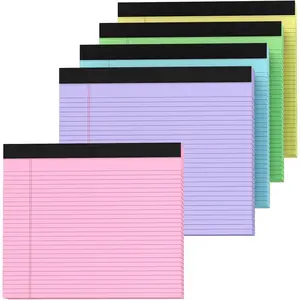 5 Pack 11" x 9.5" College Ruled Legal Pads, Colored Perforated Writing Pads, 80GSM 30 Sheets Line Paper Pad for School, Home and Office