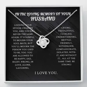Husband Memorial Love Knot Necklace, Widower Gift, Gift For Widow, Lost Husband Card Present