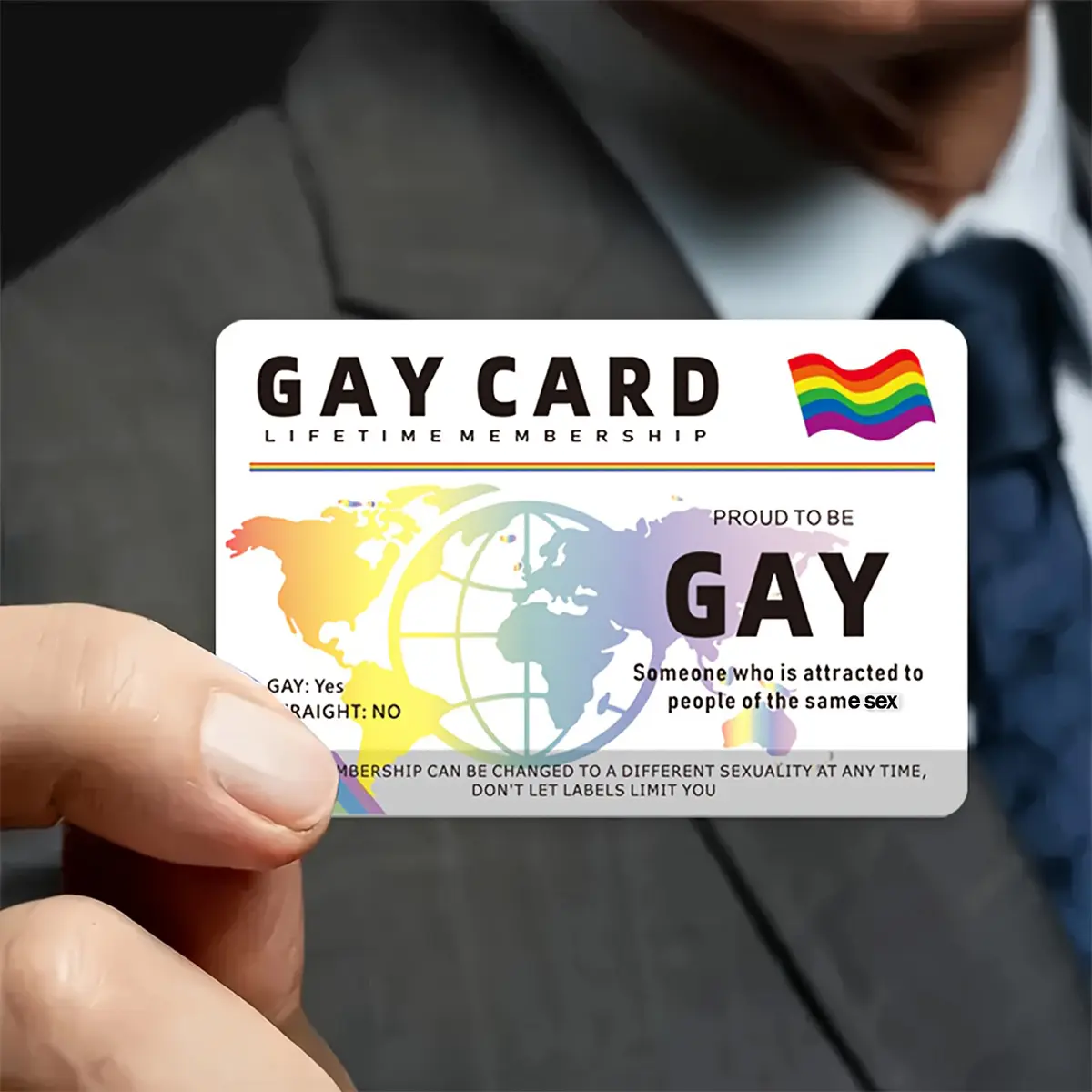 Gay Pride Lifetime Membership Card, Rainbow Flag World Map Design ID, Inclusive Design, Lgbtq Community Gift, Durable PVC, High Gloss Print