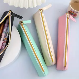 Minimalist Slim Zipper Pencil Case, Large Capacity Stationery Organizer Pouch, Portable Multi-use Storage Bag for Pens, Markers & Supplies, for School, Office & Travel Essentials summerwins