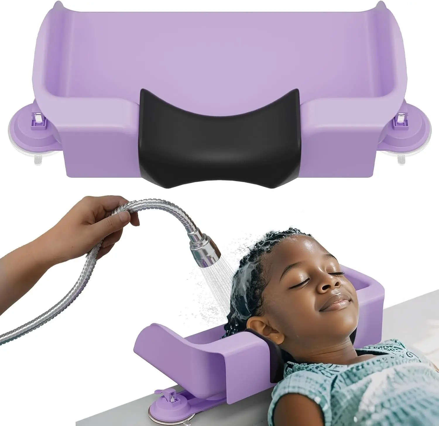 Hair Station for Kids, Neck Shampoo Bowl for Sink or at Home, Hair Wash for Toddlers, Children, Teens, Purple, 10 inch/ 26 cm Wide