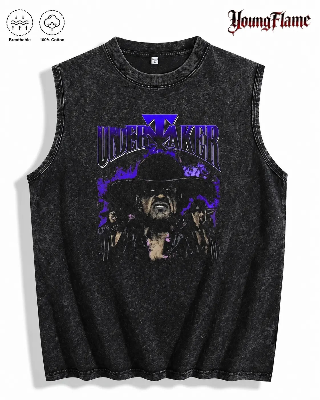 Men Summer Tank Top Purple Flame Reaper Art graphic tees A comfortable summer gift Edgy streetwear y2k clothing Washed Sleeveless Shirt oversized t-shirt fall fashion outfit