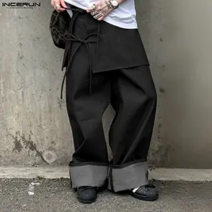 INCERUN Men's Techwear Wrap Pants Avant-Garde Streetwear Wide Leg Trousers