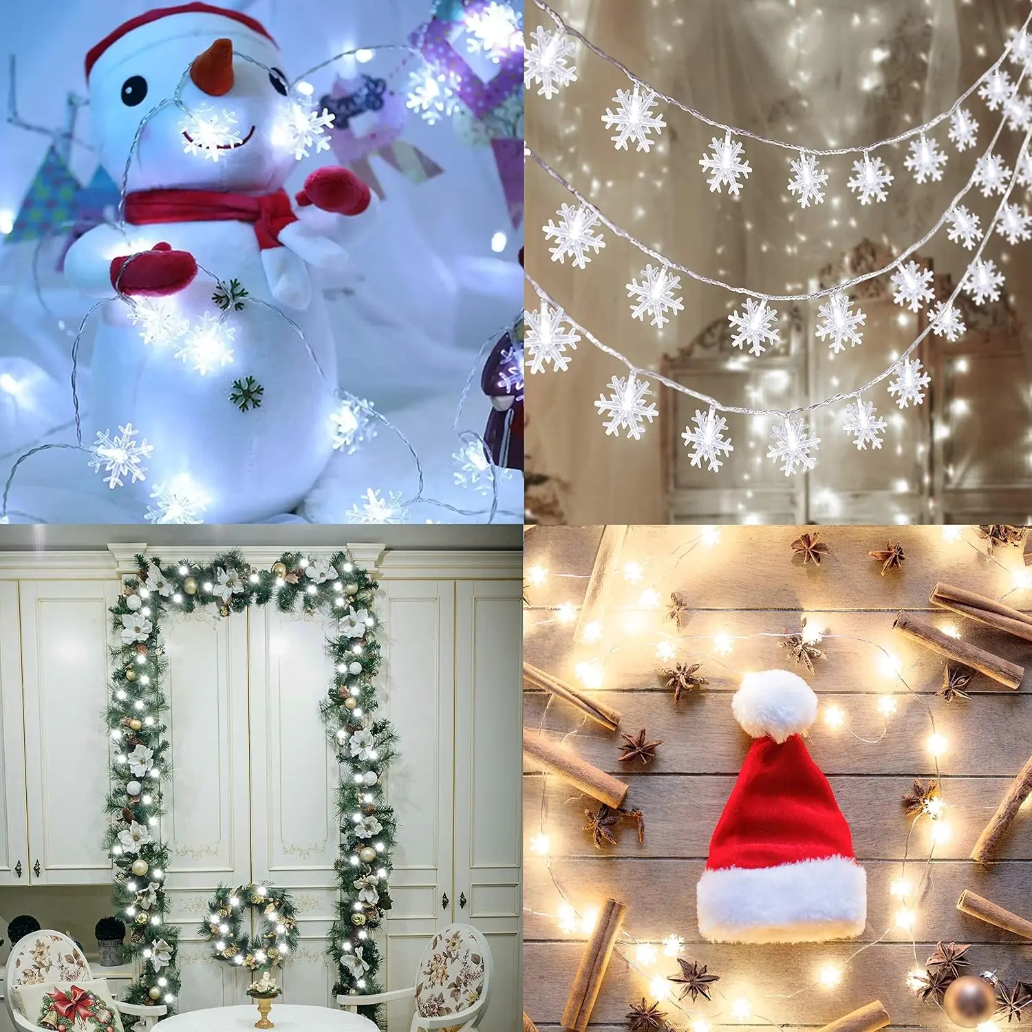 2 Packs 100 LED Christmas Snowflake String Lights, 42.6ft Hanging Home Decor - Indoor Outdoor Holiday Party Supplies (Batteries Not Included)