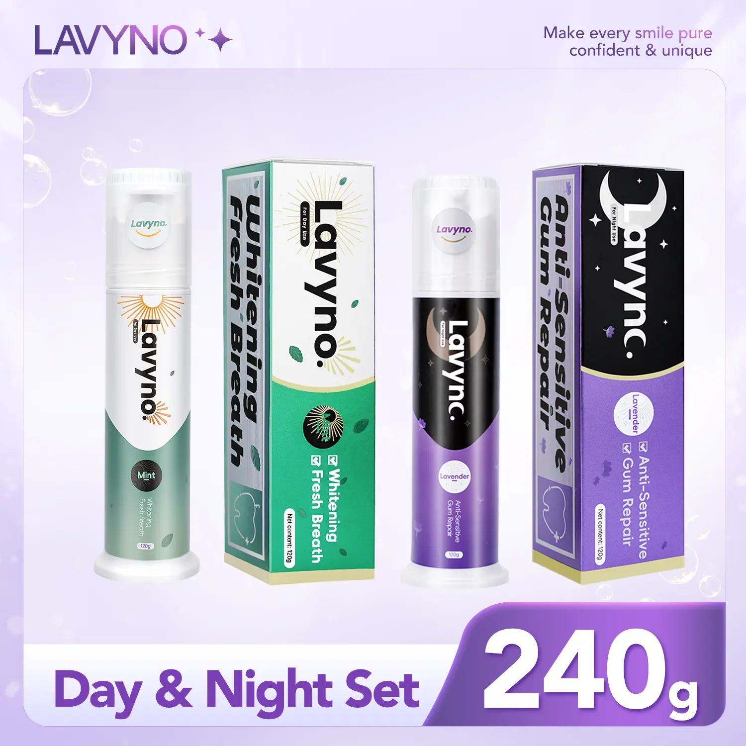 Teeth Brightening, Fresh Breath, Gentle Oral Care, Gum Comfort, Fluoride-Free – Hard-Shell Cylindrical Tube (Moisture-Resistant) Lavyno Toothpaste