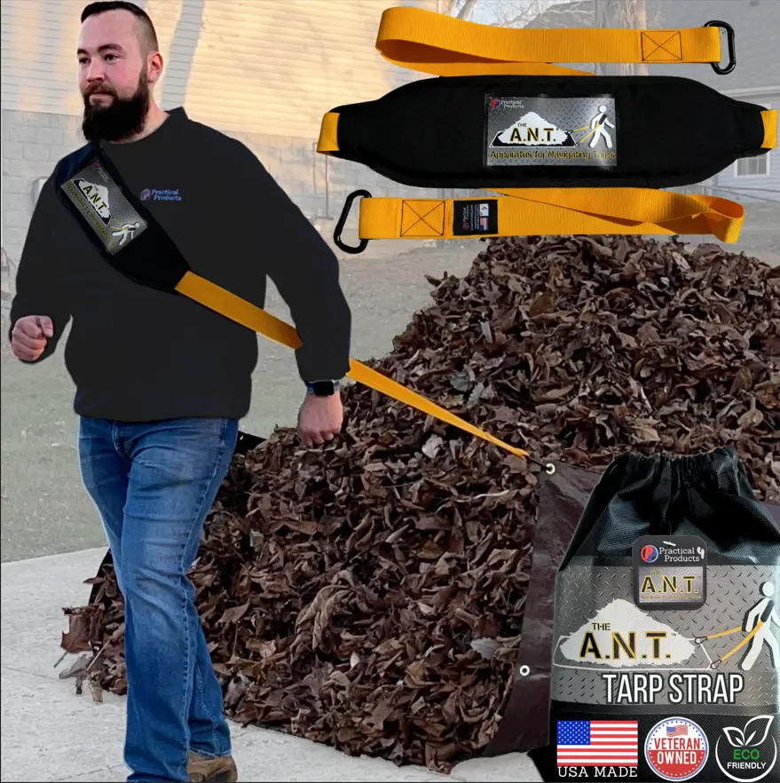 The ANT - Outdoor Tarp Dragging Yard Tool - Tarp Accessory Strap with Clips, Makes Cleanup Easy (Remove Sticks, Leaves, Walnuts, Debris, & More!)