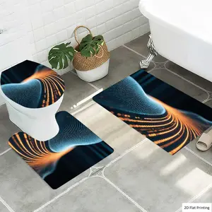 1/3Pcs Digital Wave Composed of Points and Lines Bathroom Mat Set, Flannel Non Slip Bath Rug, Toilet U-Shape Mat, Toilet Lid Cover, Thickened Soft Absorb Water, Microfiber Surface Memory Foam Cushion, Home Bath, Water Absorbent Mat