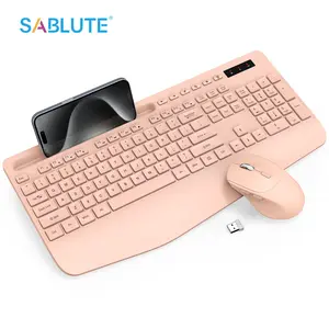 Wireless Keyboard and Mouse Combination - Full size ergonomic keyboard with wrist rest, phone stand, Sleep mode, silent 2.4GHz