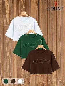 Women's Summer American College Style 3-Piece Short Sleeve T-Shirt Set, //, Vintage Letter Print, Loose Fit, Casual, Y2K Trend