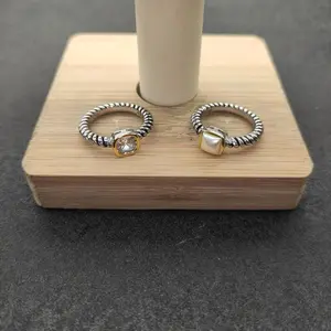 S925 Sterling Silver New 6mm Fat Square Pearl Diamond Ring Neutral Personality Fashion Trend Simple Retro Luxury Jewelry Gift
