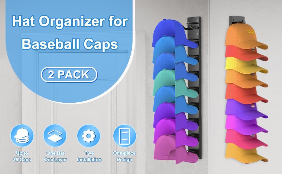 2-Pack Adhesive Hat Organizer for Wall | No-Drill Baseball Cap Display Rack (Holds 18 Hats) | Space-Saving Storage Holder for Closet, Door & Bedroom 2-Pack Adhesive Hat Organizer for Wall | No-Drill Baseball Cap Display Rack (Holds 18 Hats) | Space-Saving Storage Holder for Closet, Door & Bedroom