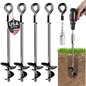 15" Screw-in Heavy Duty Ground Anchors, High Wind Resistant Ground Stakes Earth Anchors for Hurricane Tie-Downs, Ideal for Sheds, Swing Sets, Tents, Trampolines, Gazebos and Carports