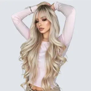 Platinum Blonde Long Curly Wig with Bangs for Women - Natural Appearance, Heat-Resistant Synthetic Hair, Full Head Coverage, Elegant and Versatile Style