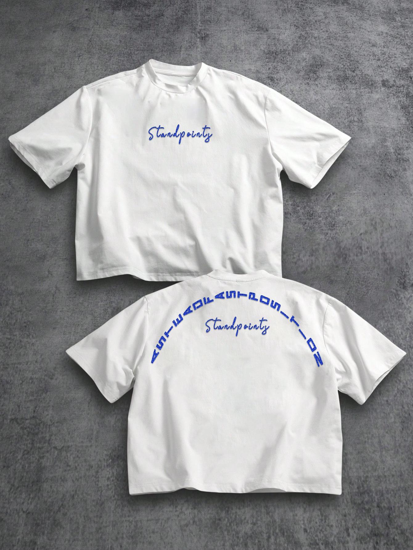 Unisex two-piece set, cropped Y2K street style. Short-sleeve loose oversized top featuring a curved back and towel embroidery with lettering. Perfect for summer fashion styling and trendy parties; an ideal gift for a boyfriend or husband.