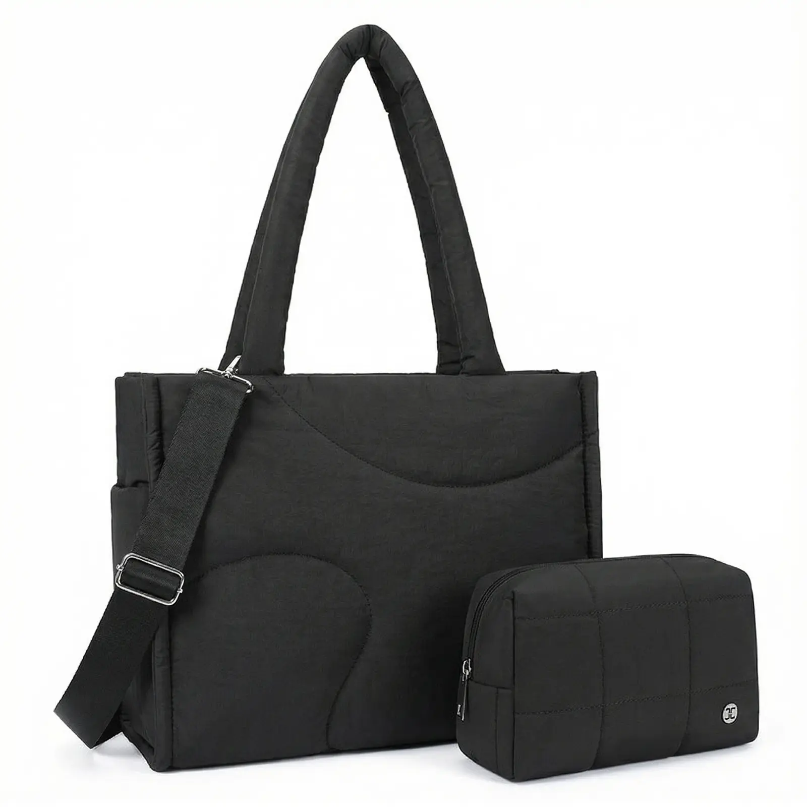 Black tote bag+Black makeup bag