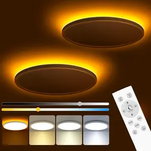 LED Ceiling Light with Night Light 1800K, 2 Pack Dimmable Ceiling Light Fixtures with Remote Control, Low Profile Lighting for Bedroom, Living Room, Kitchen